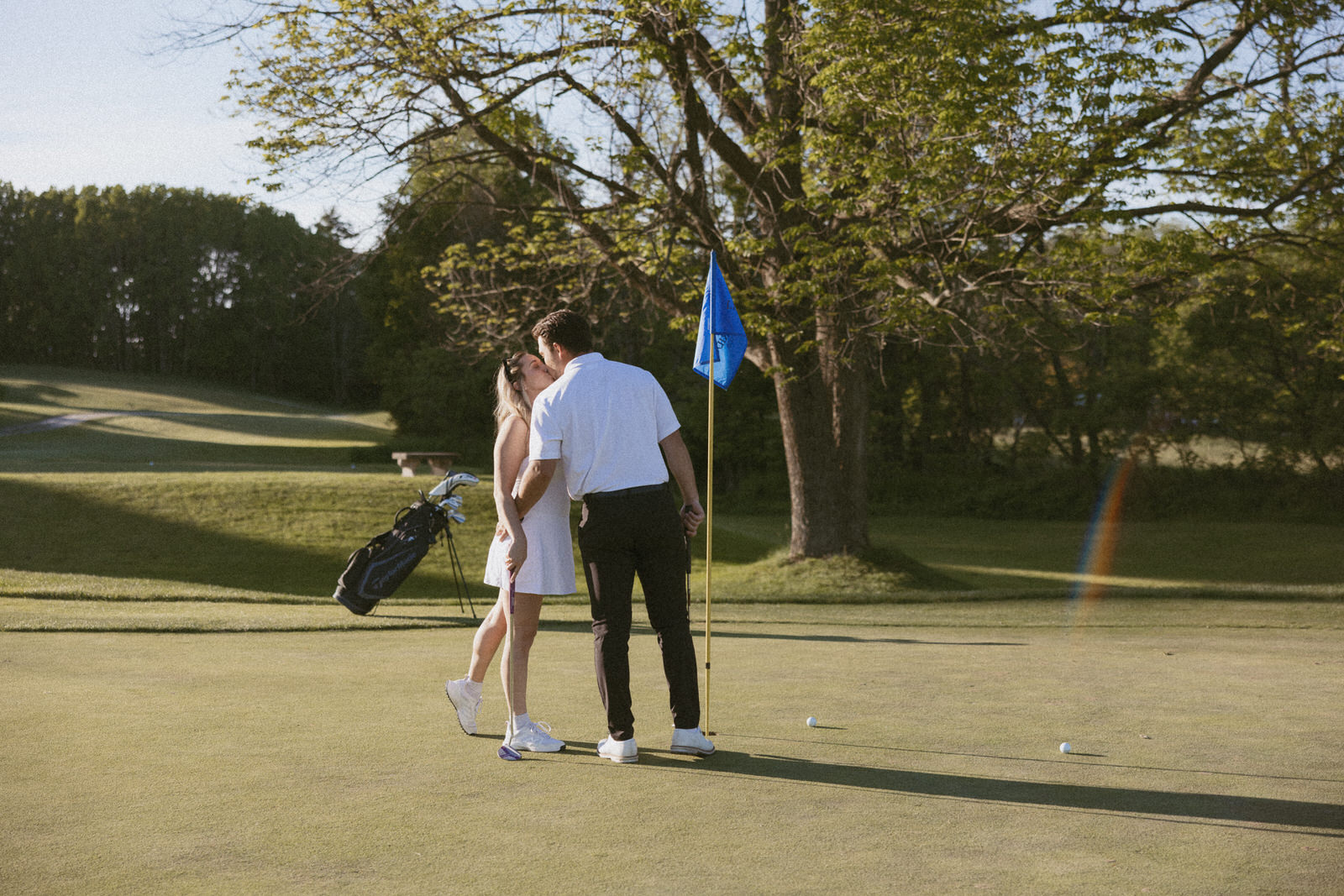 sunset engagement photography at golf club